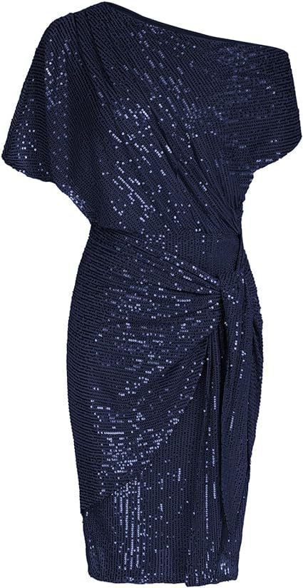 Sequin-Trim One-Shoulder Pleated Midi Dress — view 8