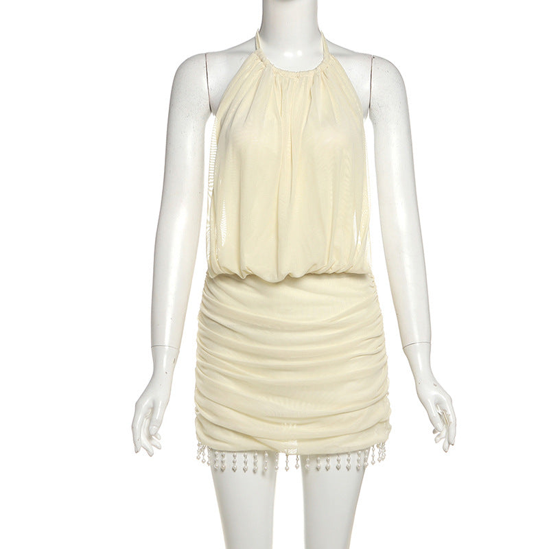 Halter Tassel-Bead Bodycon Mini Dress — view 4