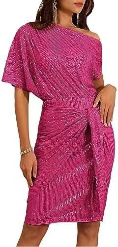Sequin-Trim One-Shoulder Pleated Midi Dress — view 15