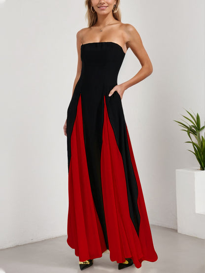 Colour-Block Strapless A-Line Maxi Dress