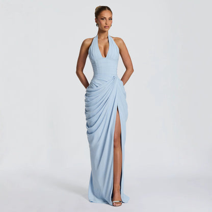 Pleated Halter Neck Maxi Dress — view 3