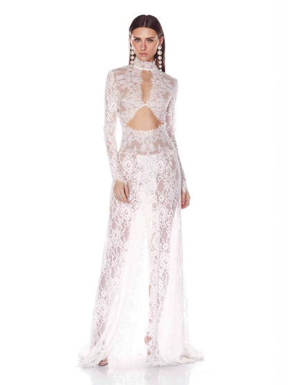 Sheer Lace & Mesh Open-Back Maxi Dress — view 2