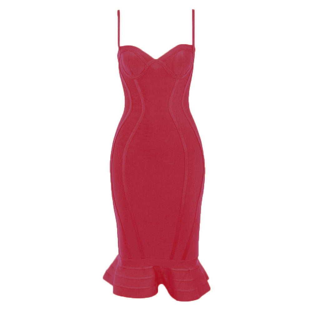 Ruffle Fishtail V-Neck Bandage Dress — view 7