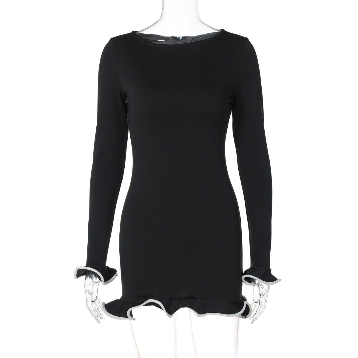 Ruffle-Hem Long-Sleeve Bodycon Mini Dress — view 3