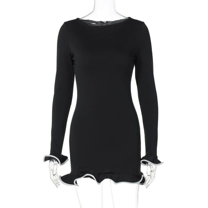 Ruffle-Hem Long-Sleeve Bodycon Mini Dress — view 3