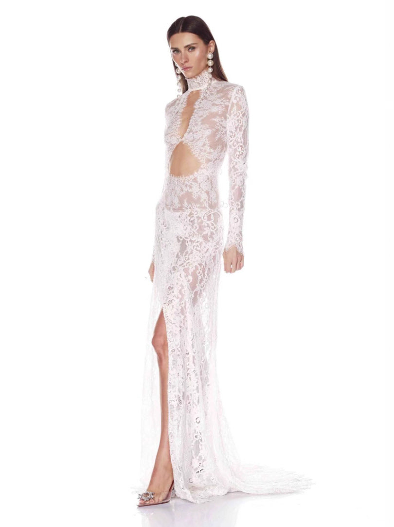 Sheer Lace & Mesh Open-Back Maxi Dress — view 4
