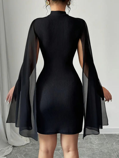 Ribbed-Knit Cape-Sleeve Bodycon Midi Dress — view 5