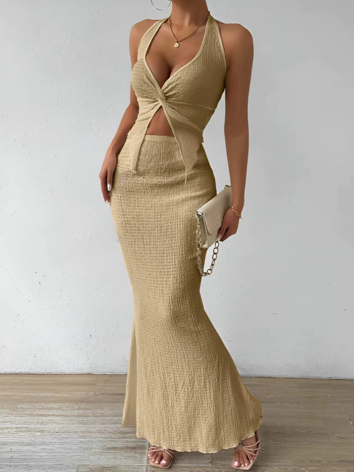 Twist-Front Halter & Fishtail Maxi Skirt Set — view 3