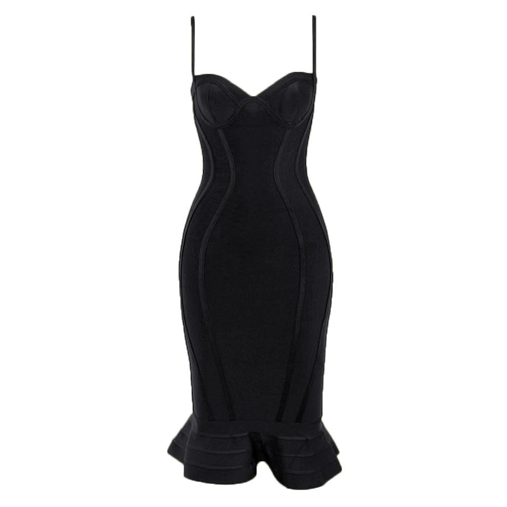Ruffle Fishtail V-Neck Bandage Dress — view 8