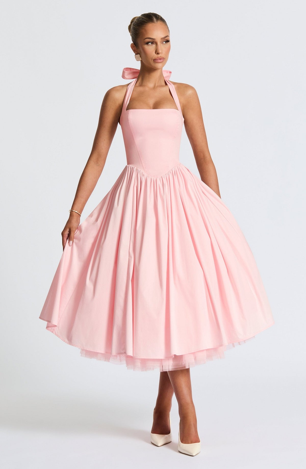Strappy Tiered Tulle Midi Dress — view 6
