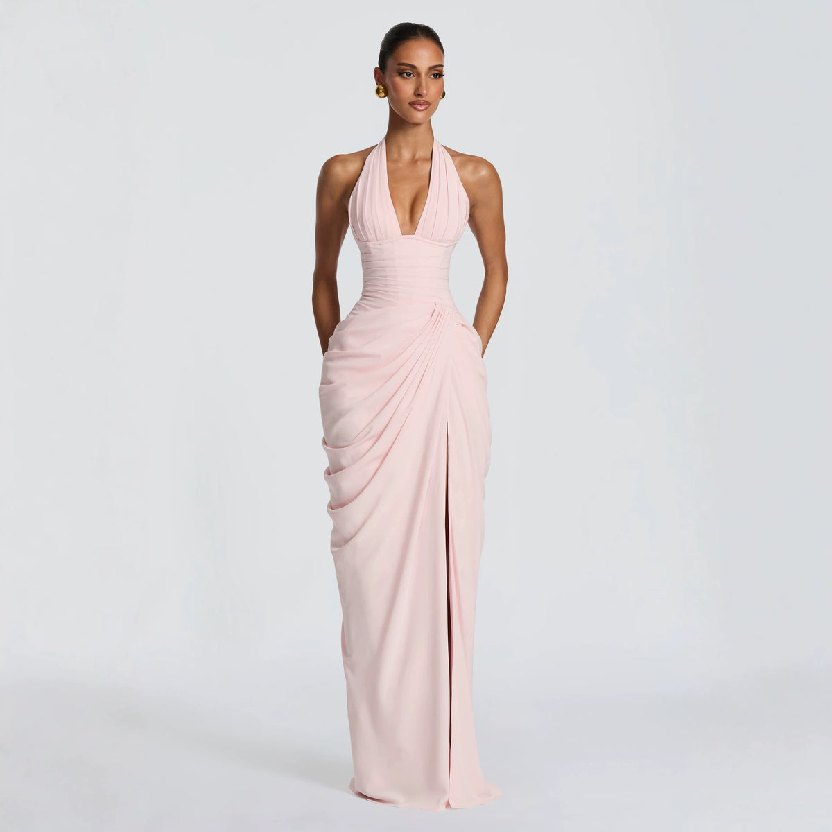 Pleated Halter Neck Maxi Dress — view 4