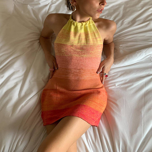 Colour-Block Open-Back Knit Midi Dress