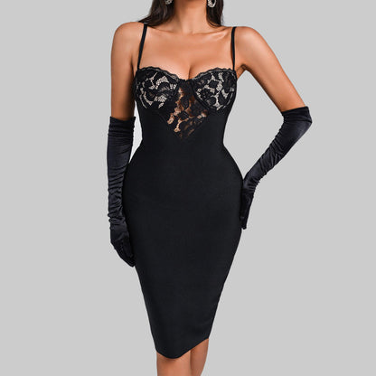 Lace-Trim Backless Bandage Dress