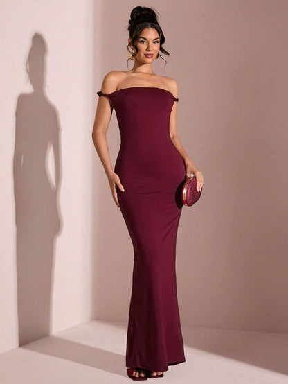 One-Shoulder Backless Knit Maxi Dress
