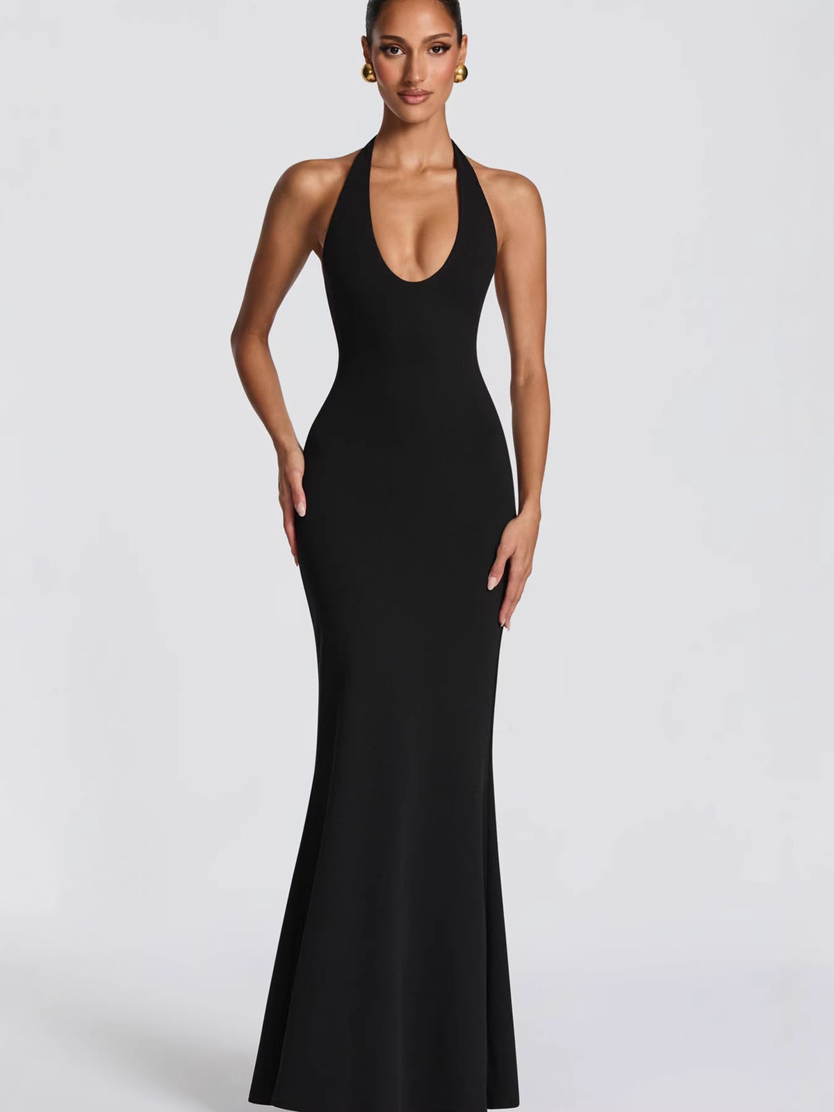 Deep V Halter Mermaid Gown — view 2