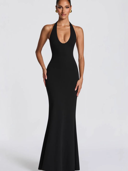 Deep V Halter Mermaid Gown — view 2