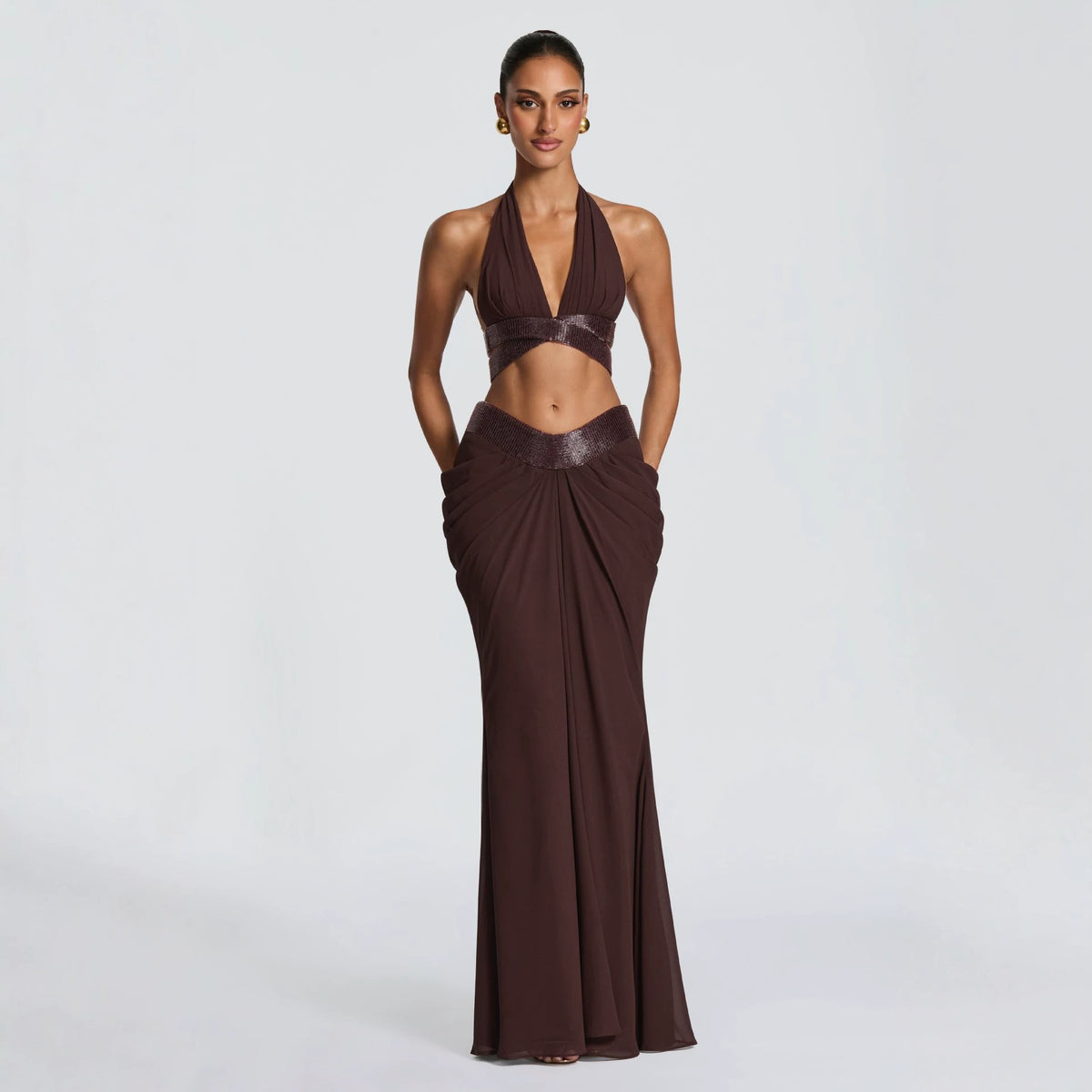 Sequin Halter Two-Piece Maxi Set — view 3