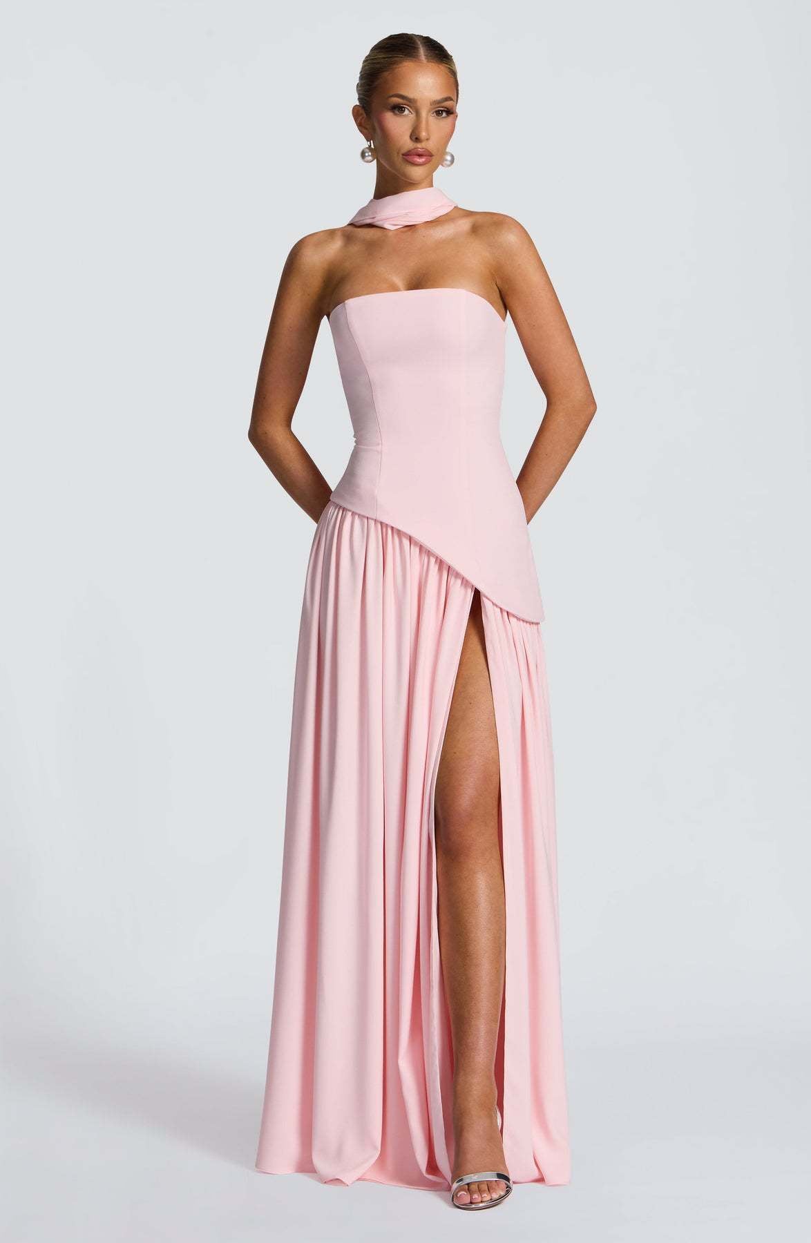 Colour-Block Strapless Maxi Dress with High Slit — view 9