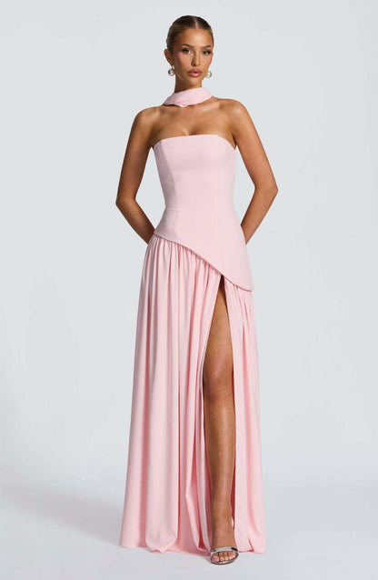 Colour-Block Strapless Maxi Dress with High Slit — view 9