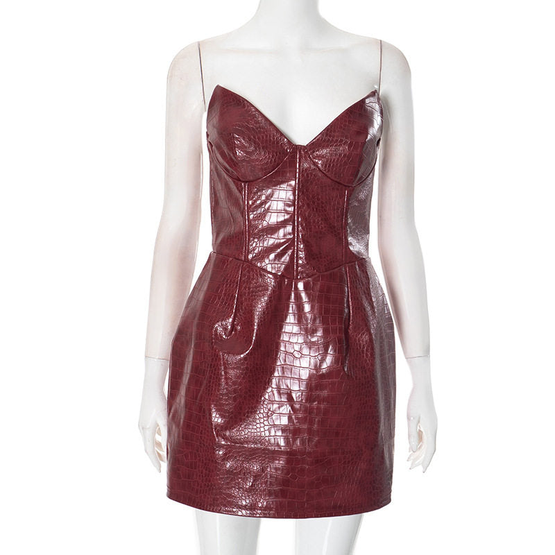 Croc-Effect Faux-Leather Strapless Mini Dress — view 6
