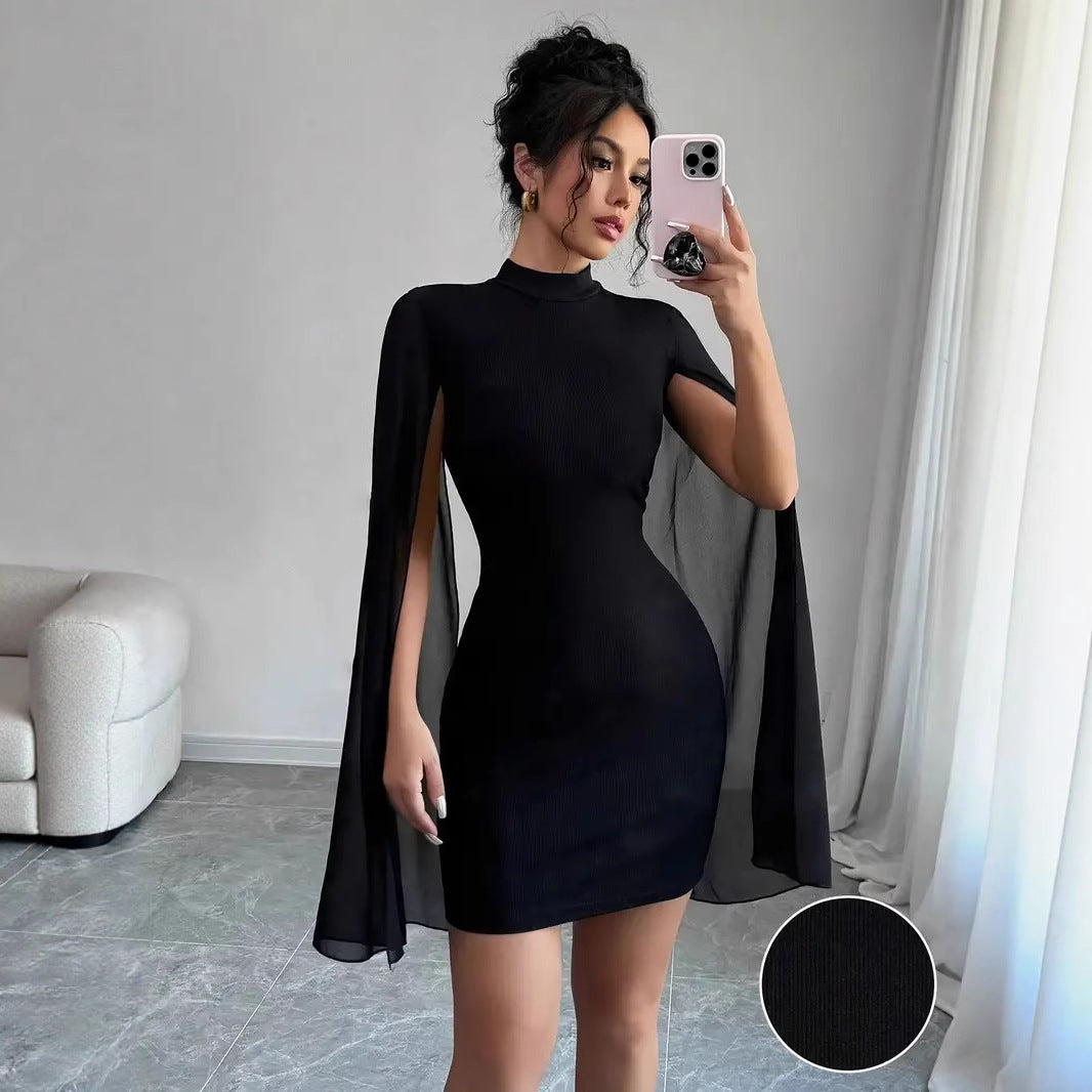 Ribbed-Knit Cape-Sleeve Bodycon Midi Dress — view 6