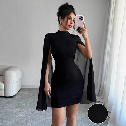 Ribbed-Knit Cape-Sleeve Bodycon Midi Dress — view 6