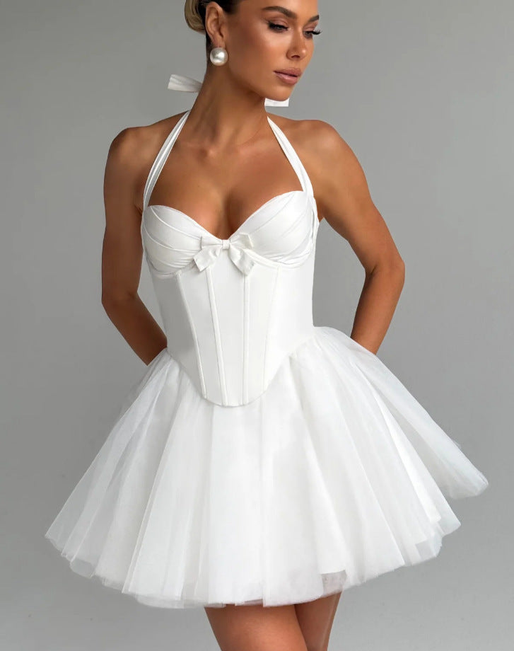 Halter Lace-Up Puff-Skirt Mini Dress — view 7