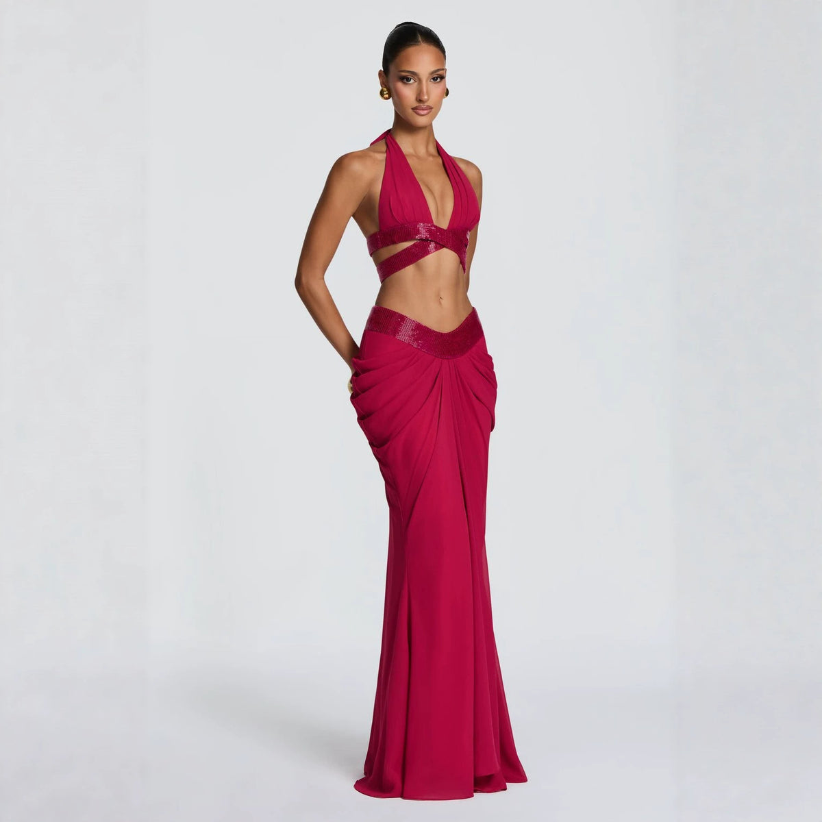 Sequin Halter Two-Piece Maxi Set — view 2