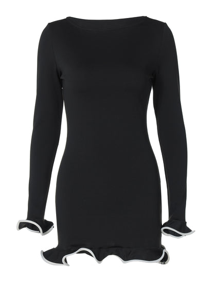 Ruffle-Hem Long-Sleeve Bodycon Mini Dress — view 2