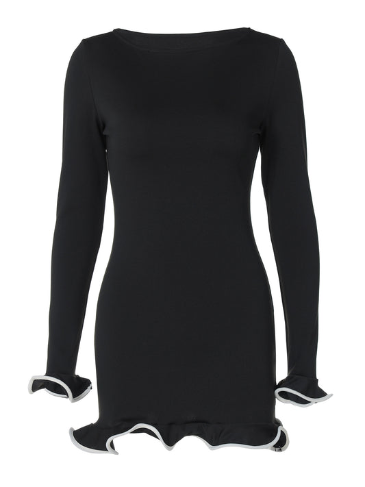 Ruffle-Hem Long-Sleeve Bodycon Mini Dress — view 2