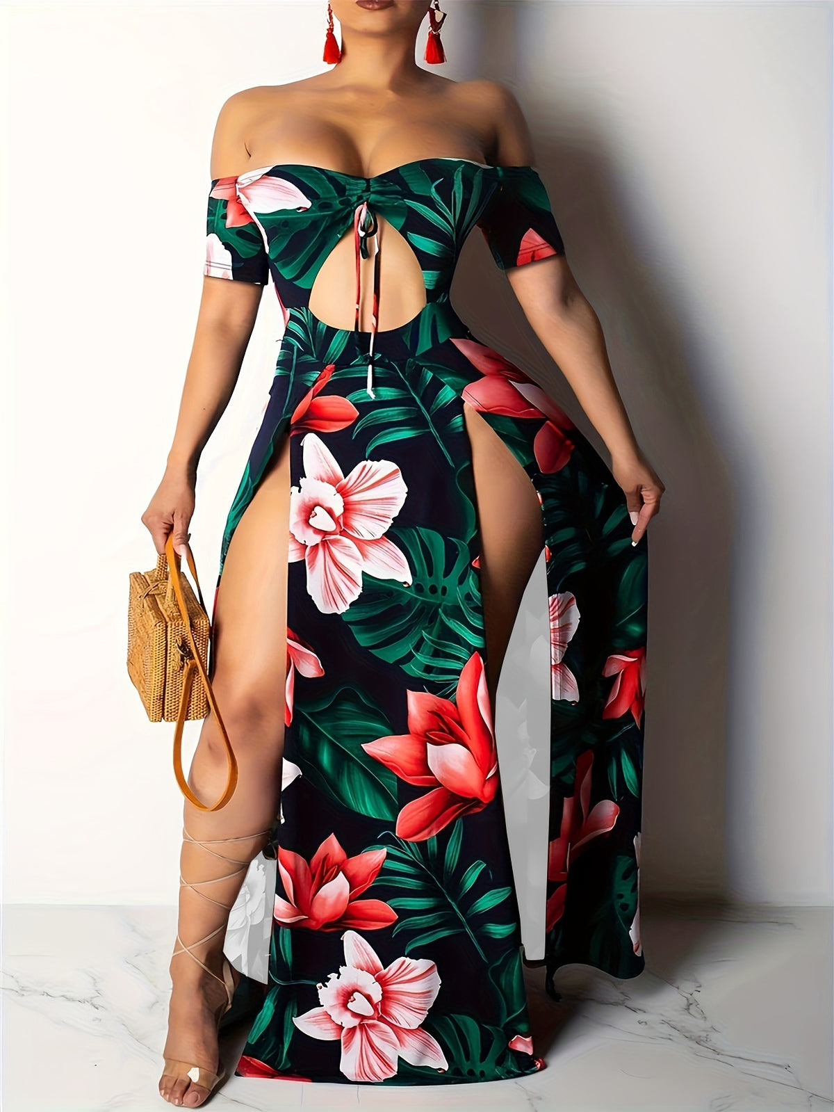 Floral Cut-Out Off-Shoulder Maxi Dress — view 5