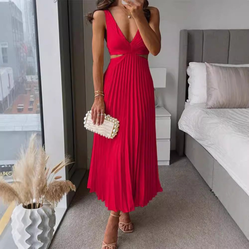 V-Neck Pleated Backless Maxi Sundress — view 2