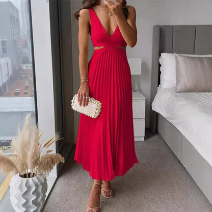 V-Neck Pleated Backless Maxi Sundress — view 2