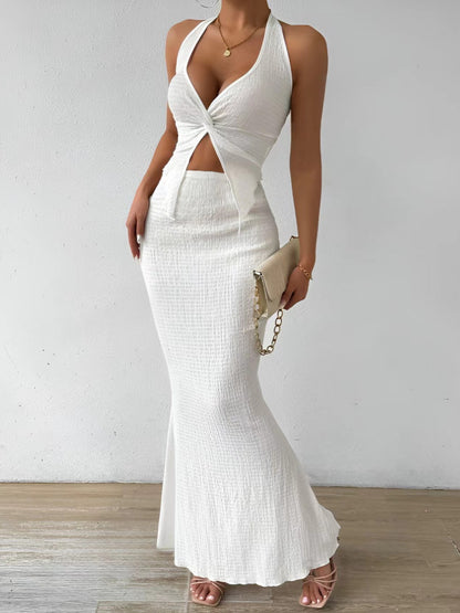 Twist-Front Halter & Fishtail Maxi Skirt Set