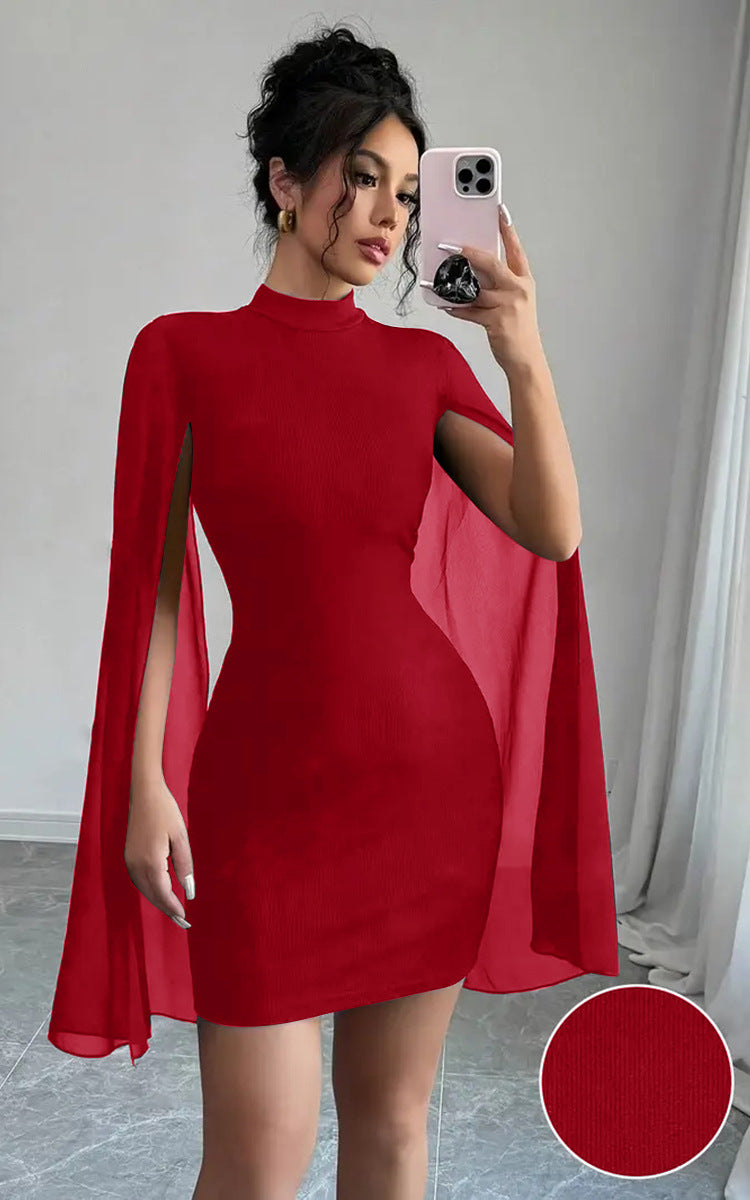 Ribbed-Knit Cape-Sleeve Bodycon Midi Dress — view 7