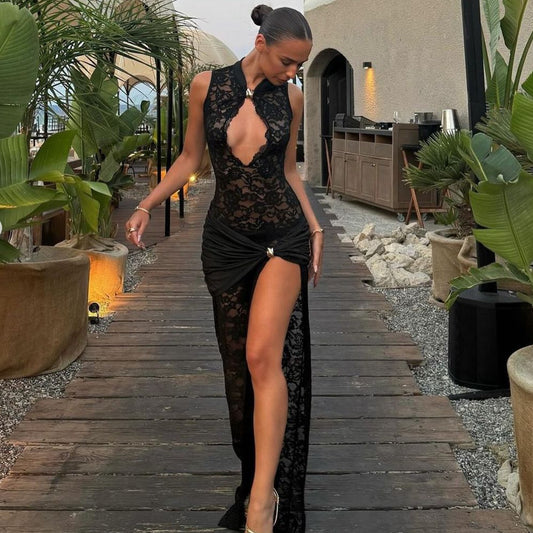Floral Lace High-Slit Bodycon Maxi Dress — view 2