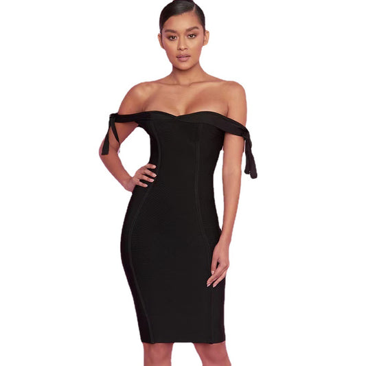 Bow-Strap Strapless Bodycon Midi Dress