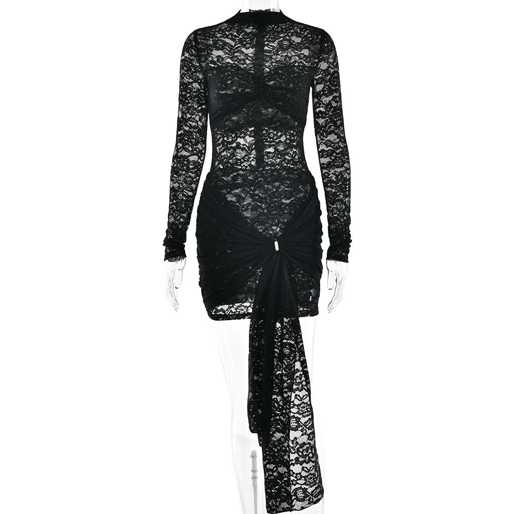 Sheer Lace Ruched Bodycon Mini Dress — view 3
