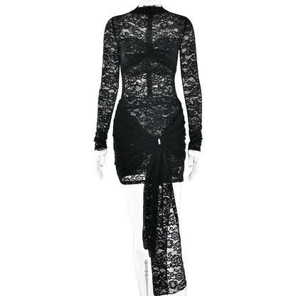 Sheer Lace Ruched Bodycon Mini Dress — view 3